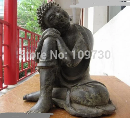 

003308 10" Tibet Fane bronze Carved of pensive rest tathagata Sakyamuni buddha statue