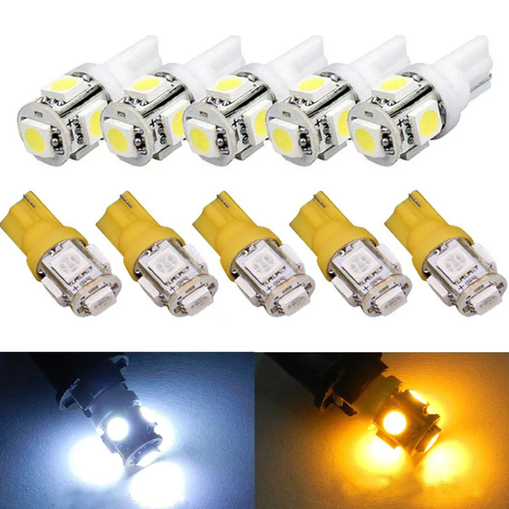 

Hot sell 5/10pcs Car Interior Light T10 Wedge 5-SMD 5050 Xenon LED Light bulbs 192 168 194 W5W 2825 158 White 11.27