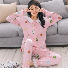 Женская пижама комплект зима пижамы Для женщин Корейская Хлопковая пижама Пижама, одежда для сна и отдыха