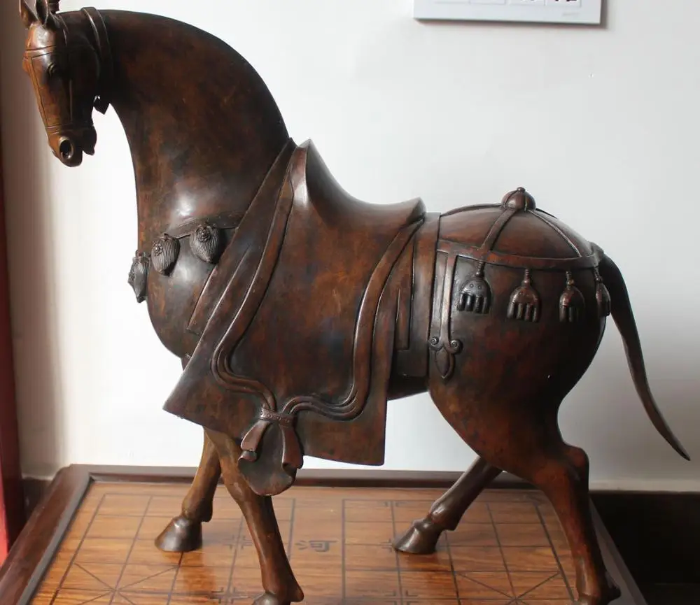 

24"China FengShui Purple Bronze Zodiac Year Horse Horses Animal Statue Sculpture