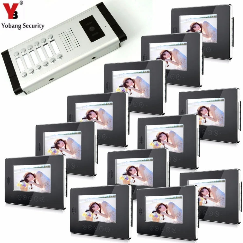 

YobangSecurity 7 Inch Monitor Wired Video Doorbell Door Phone Speakphone Intercom 1 Camera 12 Monitor System For Home Security