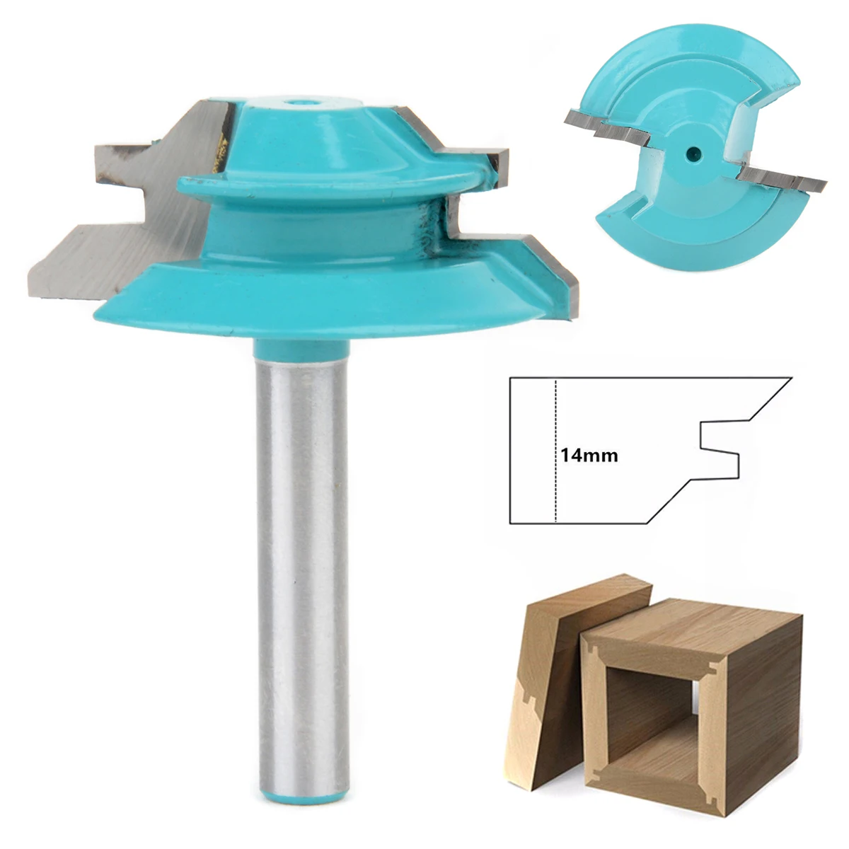 

1pc Blue 45 Degree Lock Miter Router Bit 1/4'' Shank 1-1/2'' Diameter Tenon Milling Cutter For Woodworking