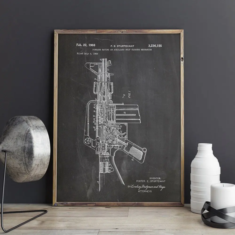 

M16 Gun patent,gun wall art,M16 Rifle posters, wall decor,vintage print,blueprint, gift idea,Military Decorations
