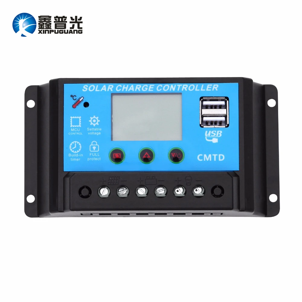 

Xinpuguang 10A Solar Controller Blue Screen Display 12V 24V PMW+Dual USB Output DIY Solar Kits for Boat Yacht RV Motor Marine