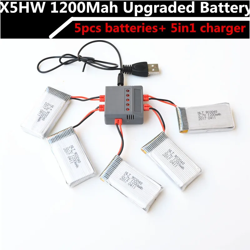 Модернизированный SYMA x5hw x5hc 1200 Mah 3,7 v Li-Po батарея Rc Квадрокоптер Дрон запасные части с 5 в 1 зарядное устройство