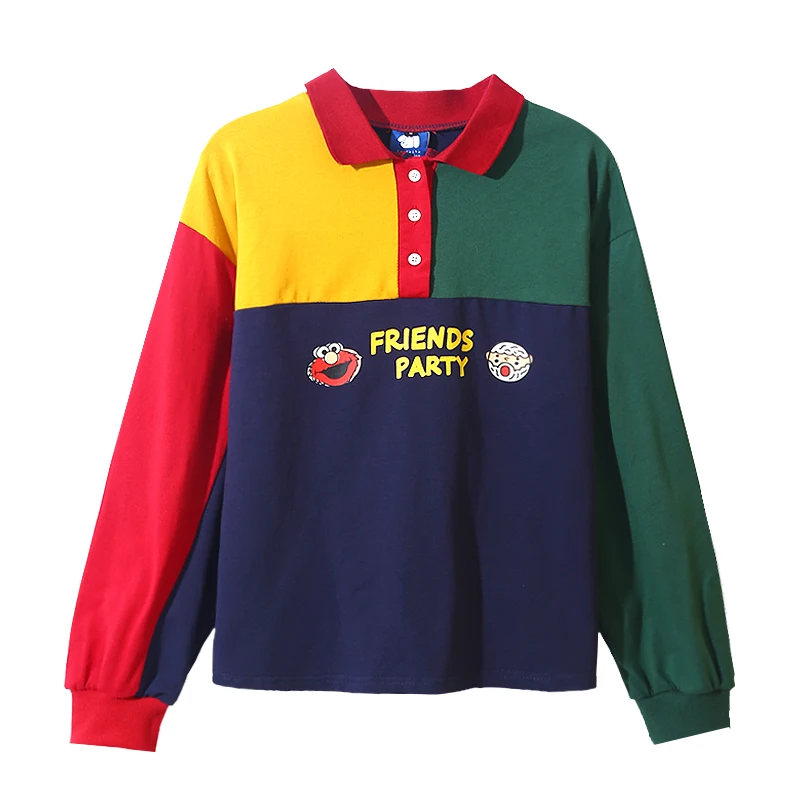 

Spring Autumn New Design Women Hoodies Pullover Sweatshirts Letters Ladies Loose Long Jumpers Tops Color Block Cartoon Oversize
