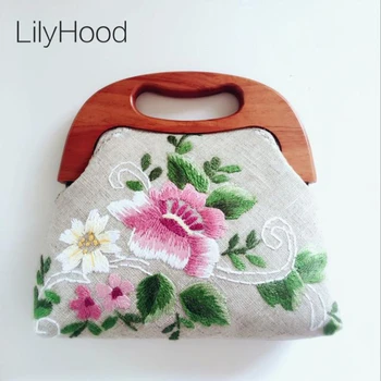 

LilyHood 2020 Women Flower Embroidered Big Fabric Tote Handmade Top Handle Retro Chic Old Folk Ethnic China Stylish Book Handbag