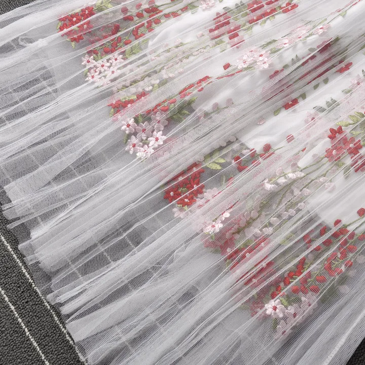 Корейская версия вышивка с цветочным рисунком летняя сетчатая кружевная длинная юбка для женщин Jupe женские, с завышенной талией, повседневные пляжные плиссированные юбки
