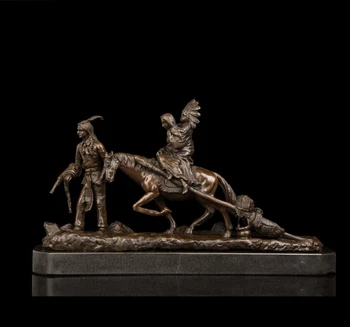 

43 CM West Art Deco Bronze Man Women Girl Red Indian Household Migrate Sculpture