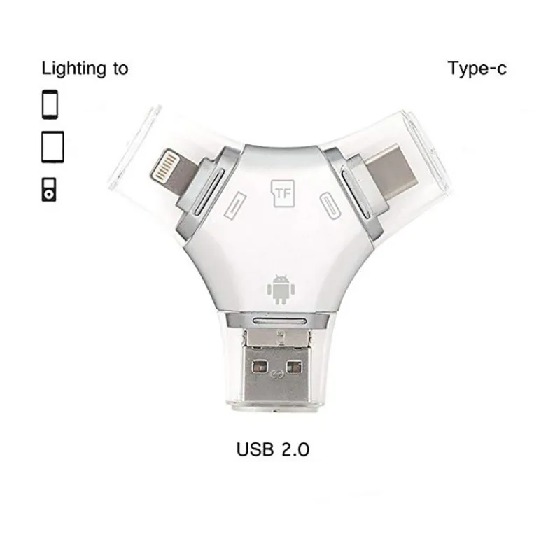 Устройство для чтения карт памяти Mini TF с разъемом Lightning/TypeC/Micro USB для iPhone/iPad/Windows/Mac/Android