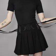 JIEZuoFang плиссированная юбка на подтяжках женская летняя вышивка Луна пентаграмма готика девушка высокая талия уличная школьная черная юбка