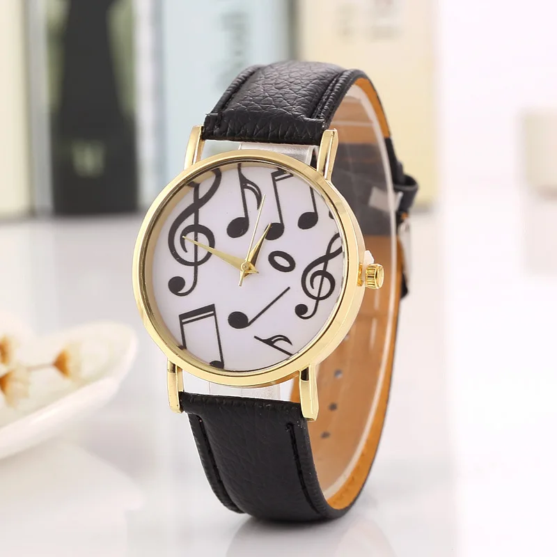 

Hot Sales Retro music symbol Leather watches women ladies Casual Dress quartz wristwatch Relogio Feminino