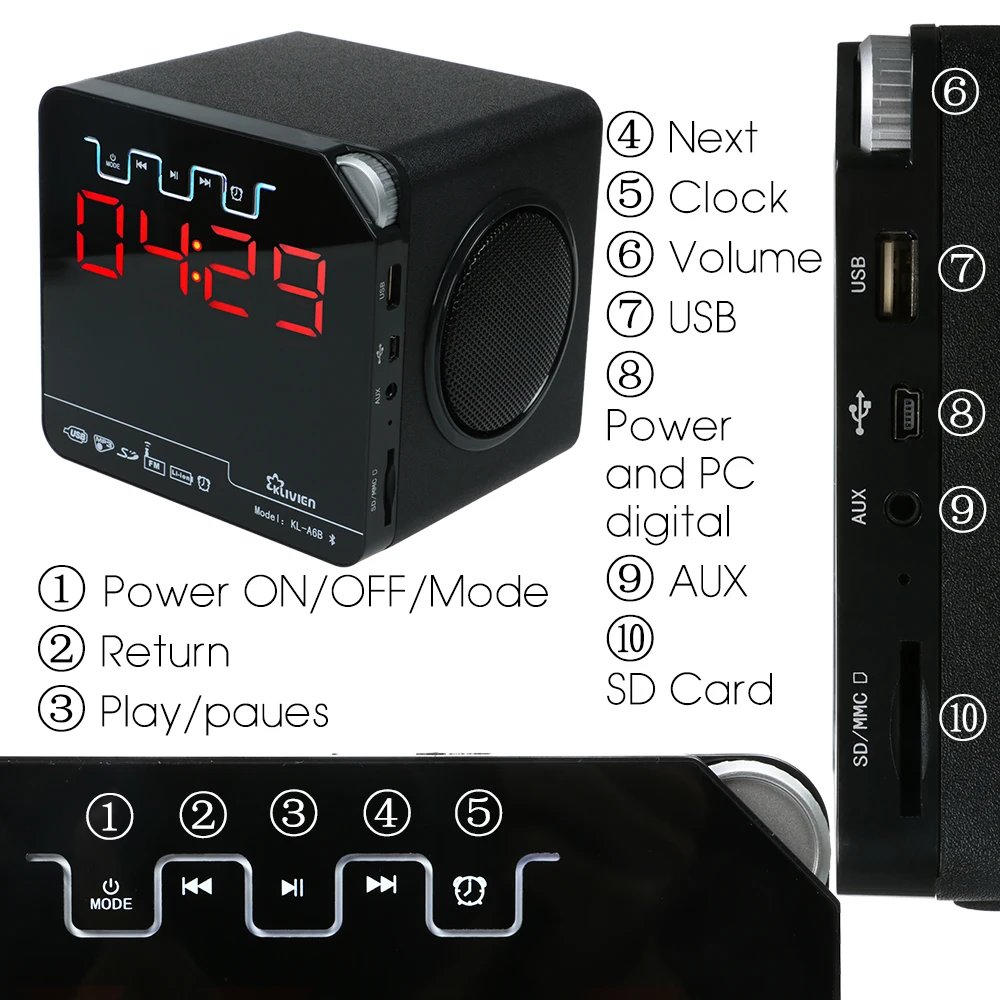 Dbigness портативный enceinte Блютуз динамик Super Bass Беспроводной Динамик s для ПК Поддержка TF Многофункциональный плеер часы с светодиодный дисплей времени