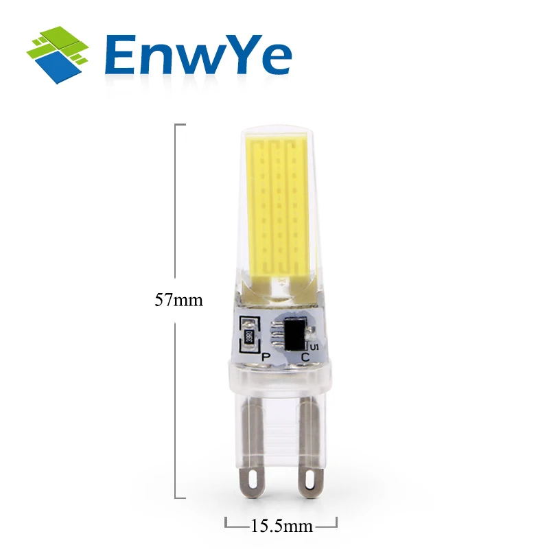 EnwYe G9 Светодиодная лампа AC/DC 360 градусов с регулируемой яркостью 220 В 6 Вт COB SMD LED