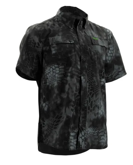 H* k Мужская Рыбацкая рубашка с коротким рукавом, походные рубашки, быстросохнущие UPF30, ультрафиолетовая дышащая уличная одежда для рыбалки, мужская одежда размера плюс M-3XL - Цвет: Black Camo