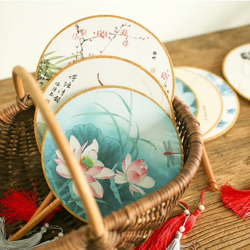 Retro-classic Circular Fan Modern Fancywork Dance Fan Vintage Romantic Traditional Craft Chinese Fan