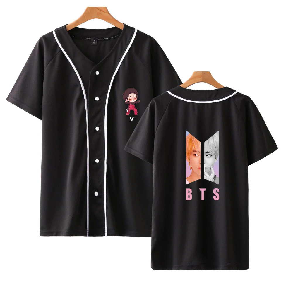 Moonlitsorrow 激安 Bts Q 女性の男性シングルブレストシャツ夏の Tシャツファッション Overshirt 野球ユニフォームティーンヒップホップクールストリート オンライ ン 価格