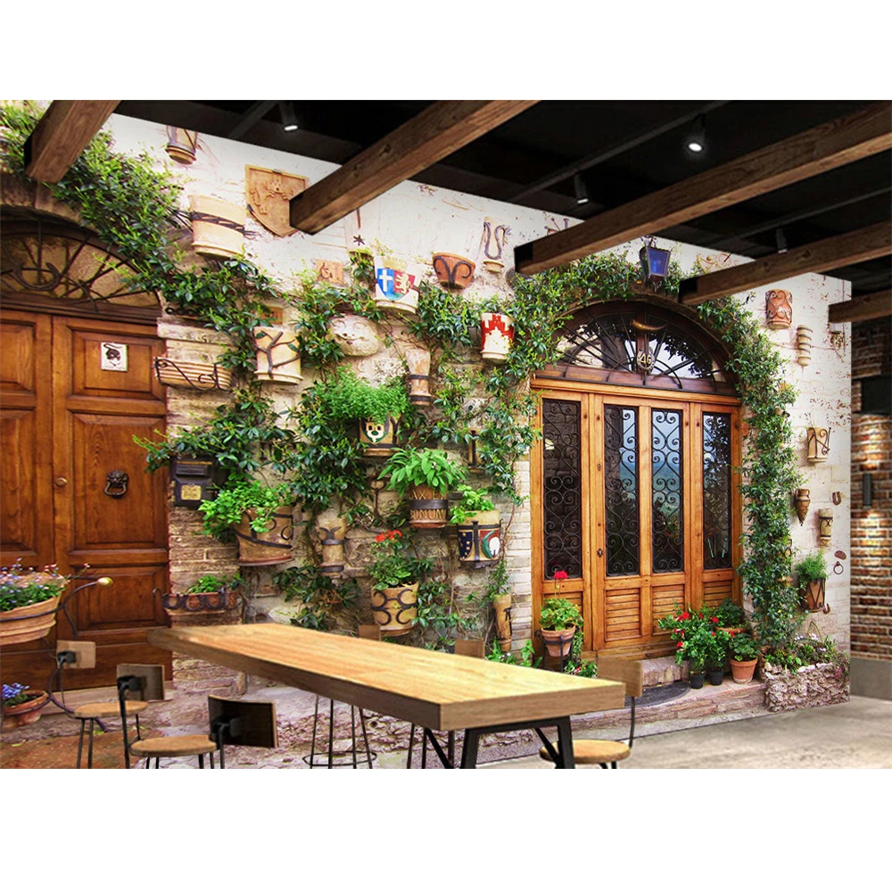 

3D Wallpaper Mural Decor Photo Backdrop Wallpaper Wall Flower Pot Door Landscape Mural Painting For Living Room 3D Wallpaper