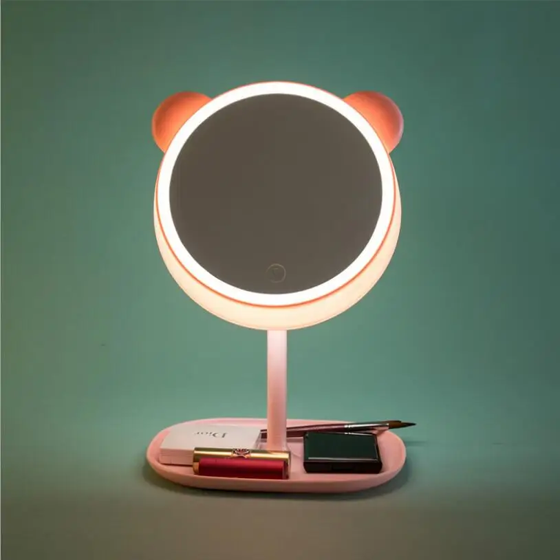 

Cartoon cute pet LED makeup mirror table lamp desktop dressing mirror rechargeable folding professional beauty portable