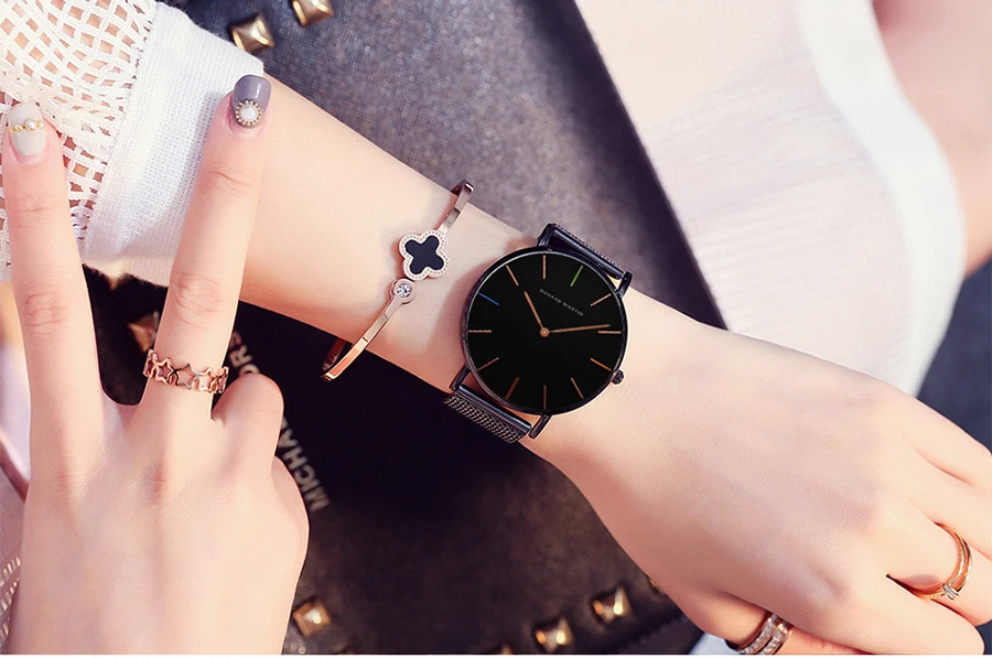 Дизайн водонепроницаемые японские кварцевые мужские часы с Т-образным ремешком из нержавеющей стали розовое золото унисекс Мужские Женские часы Прямая поставка