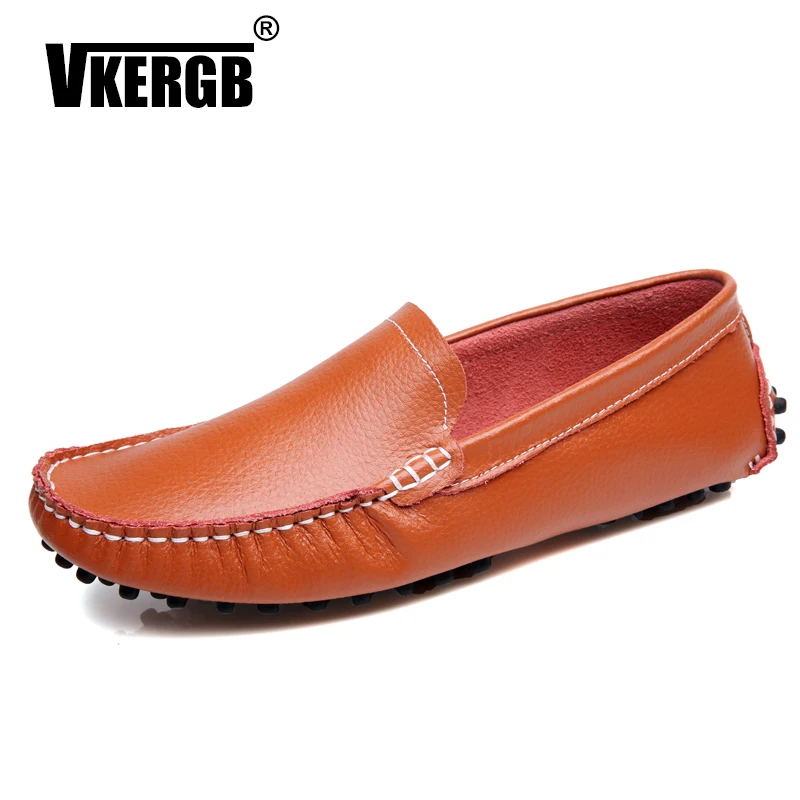 

VKERGB Men Leather Shoes New Handmade Moccasins Genuine Leather men Loafers new Peas loafers comfy driving flats hot sell Black