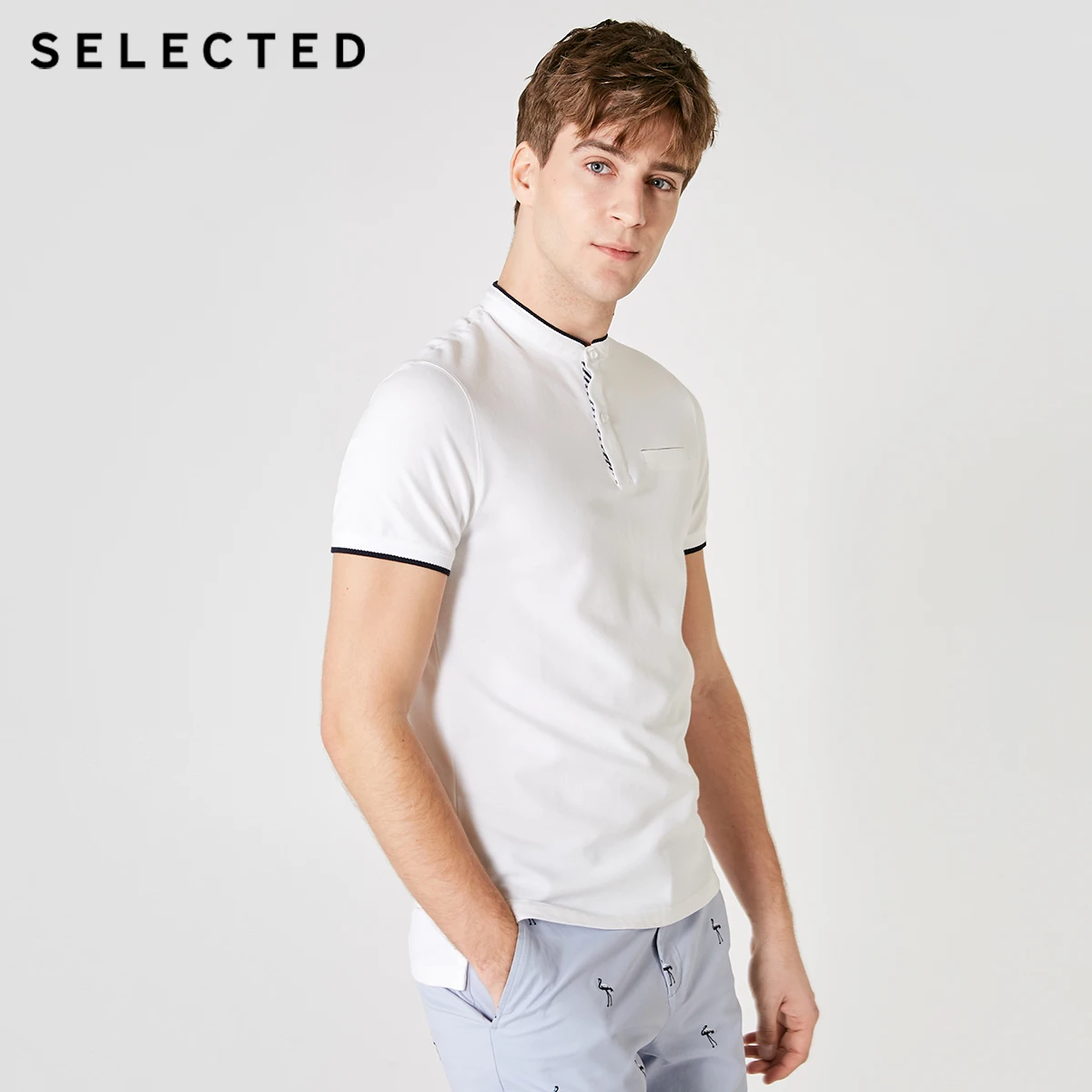 Отборная мужская летняя приталенная рубашка с контрастными короткими рукавами | 419206562 - Цвет: OPTIC WHITE