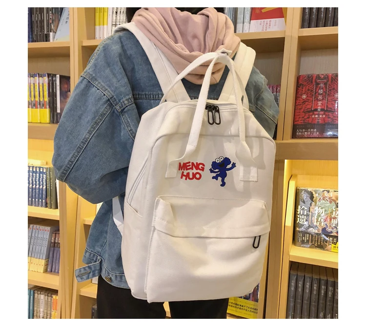 Menghuo Women Canvas Backpacks High Quality Cartoon Printed School Bag for Teenagers Girls Laptop Backpack Solid Travel Backpack_25
