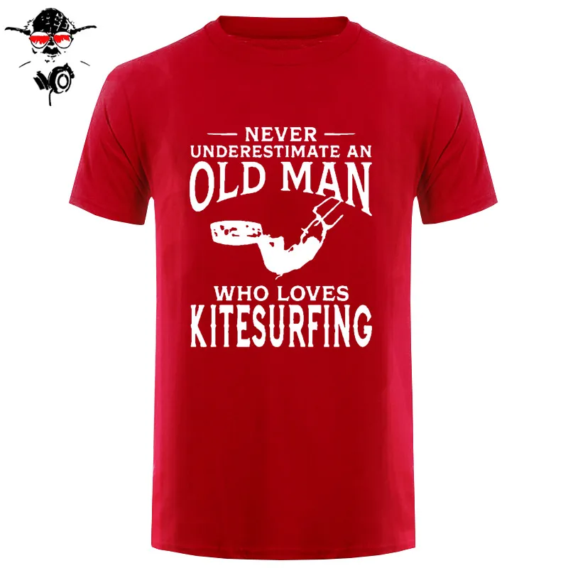 Никогда не недооценивайте старого человека, который любит кайтсерфинга, Мужская забавная футболка, уникальный подарок, подарок, виндсерфинг, сердцебиение, футболка - Цвет: red white
