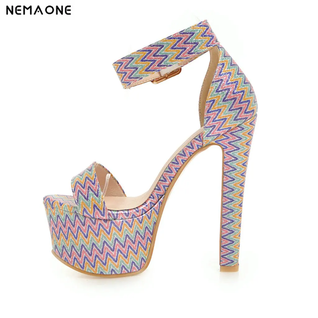 

NEMAONE Steel Tube Dancing Shoes Women 2019 Summer New High Heel Sandals 16cm Thick the Bottom Waterproof Nightclub Shoes