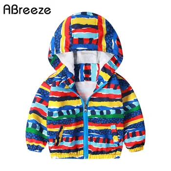 

2020 New summer children hooded clothing fashion rainbow striped print boys & girls jackets 1Y 3Y 3Y thin casual outerwear girls