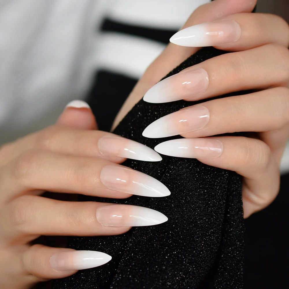 Ombre Extra Long French Nail Extreme Stiletto Sharp Gradient Nude White 24 Fake Nails Acrylic Nails Wholesale Manicure Tips False Nails Aliexpress