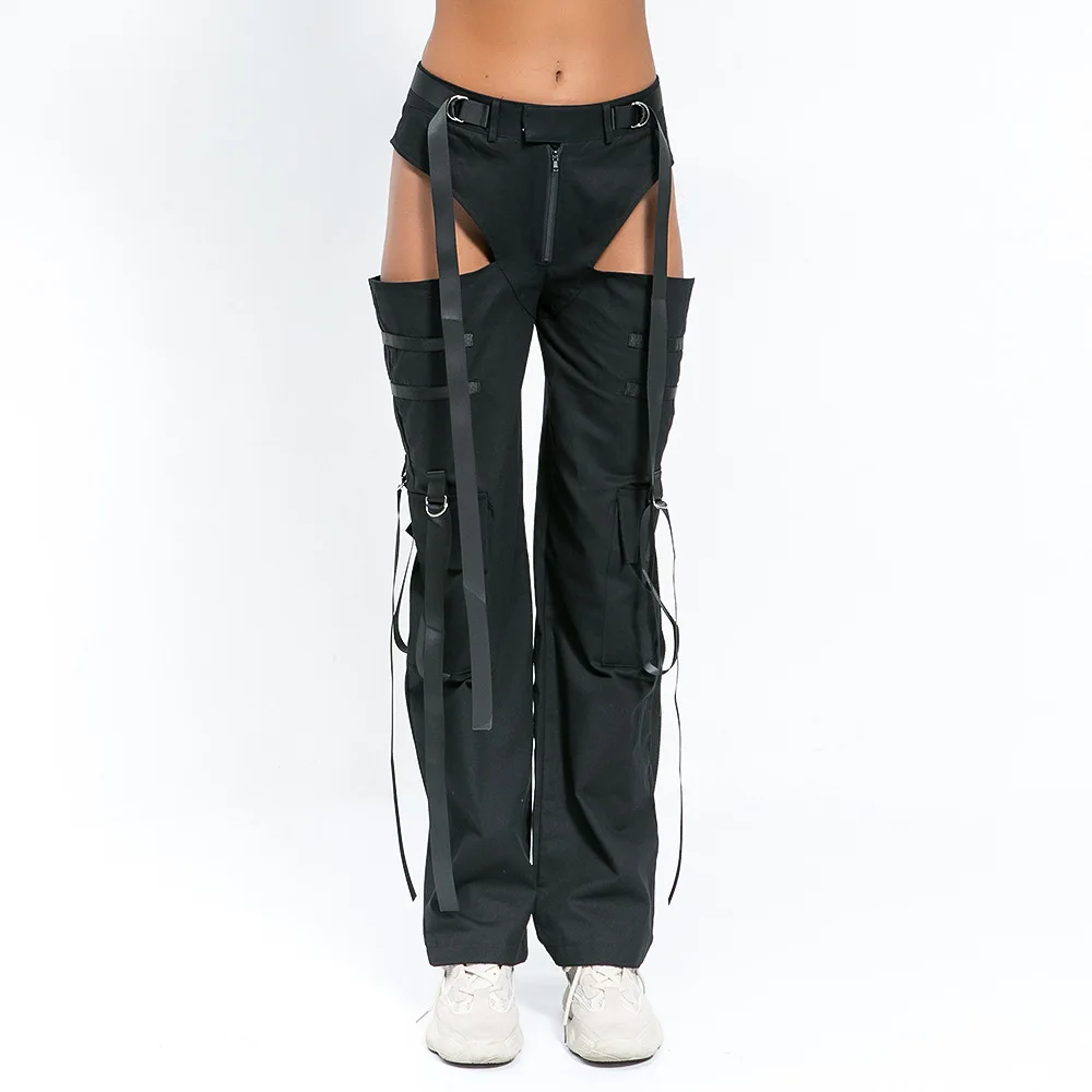 

2019 Latest Spring Fashion Cargo Pants Women High Waist Stresswear Black Loose Work Pant Female Cargo Joggers Capris XM423