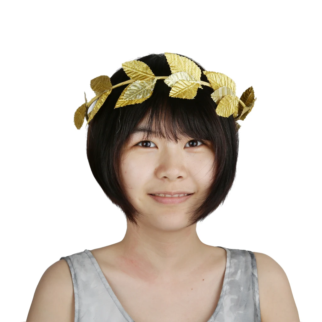 10pcs Green Gold Leaves Headwear Roman Greek Goddess Laurel Wreath Headbands Summer Beach Photo Props