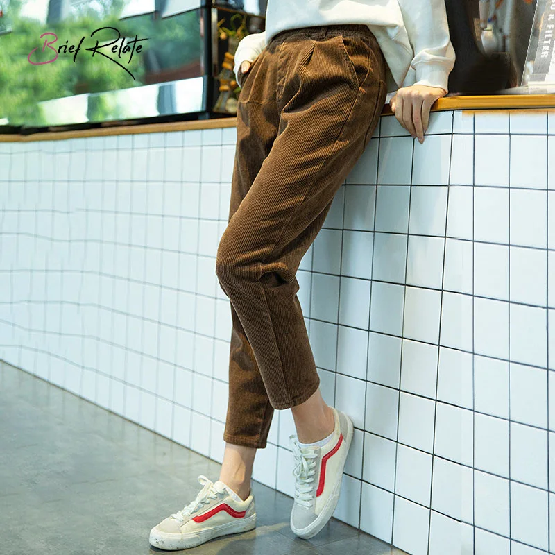 

Brief Relate Corduroy Pants Women New Autumn Winter Straight Casual Femme Loose Trousers Plus Velvet Pants Harlan Radish Pants