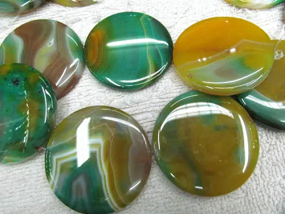 

high quality 30-40mm genuine agate bead square roundel coin green yellow veins jewelry beads focal