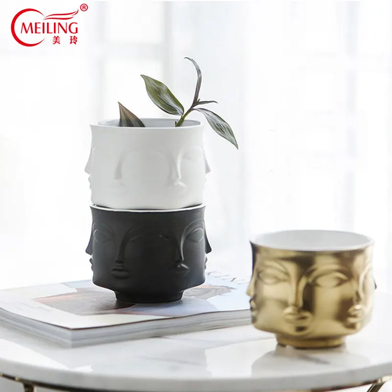

Nordic Handmade Gold Buddha Plant Pot Ceramic Small Succulent Pot Black White Succulent Planter Garden Bathroom Table Decoration