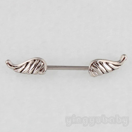 1 Pair Angel Wings Feather Nipple ring body piercing jewelry Nickel free 14G 316L surgical steel