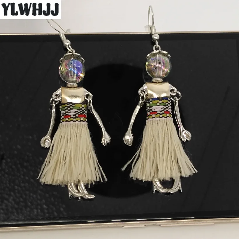 

YLWHJJ brand 2017 new tassel girl cute Dangle Earrings for women baby doll handmade drop earring pearl fashion statement jewelry