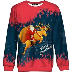 Для женщин с Рождеством Толстовка 2018 Новинка зимы Санта оленей Эльве зимние пуловер с принтом Топ для девочек oversize-худи синий и красный
