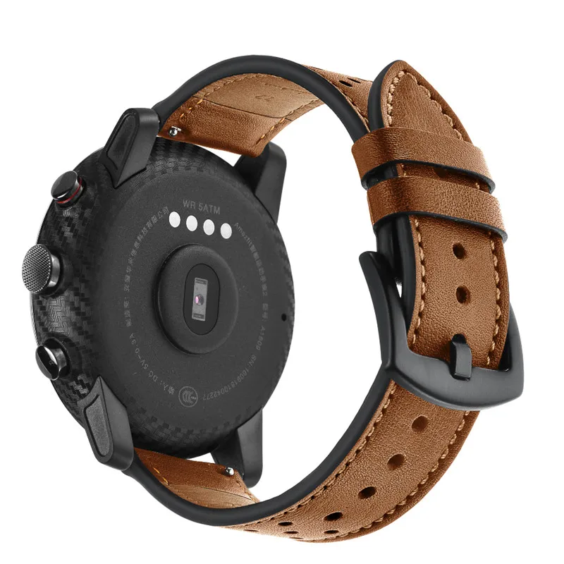 Ремешок для Xiaomi Huami Amazfit GTR 47 мм 42 мм ремешок кожаные умные часы наручный ремень металлическая черная Пряжка браслет аксессуары