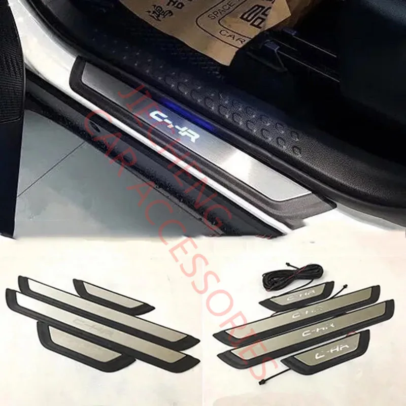 

Hot Selling Car Styling Accessories LED Door Sill Scuff Plate Welcome Pedals Stainless Steel FIT For CHR C-HR 2016 2017 2018 car