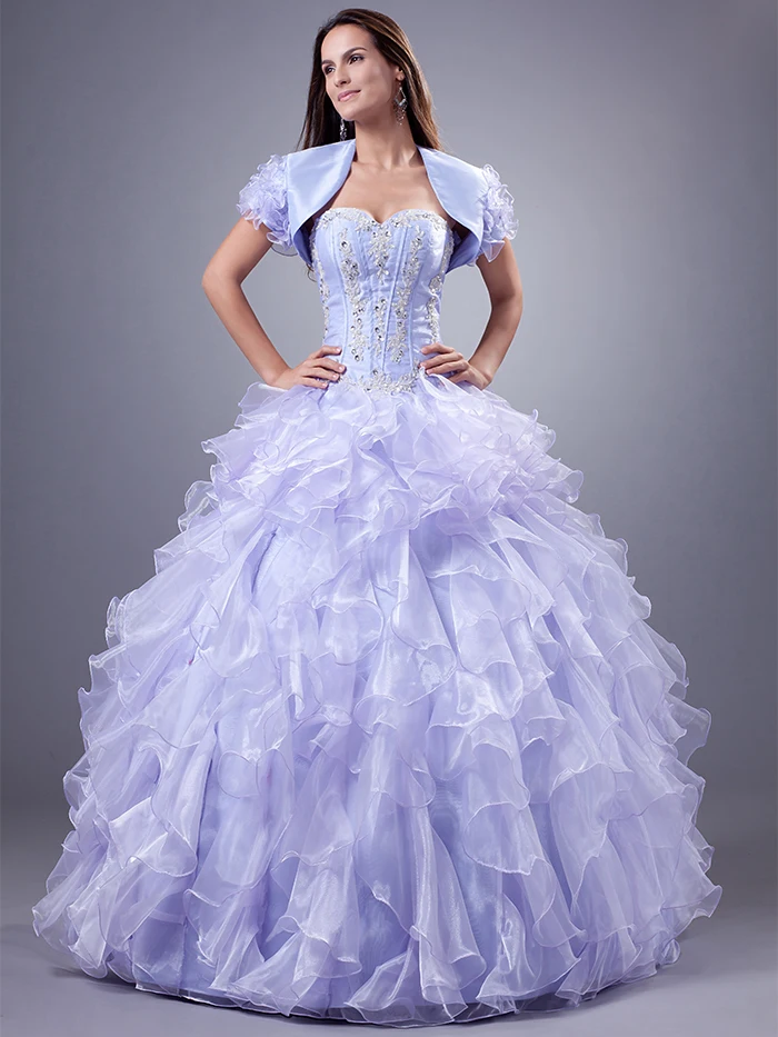 Glamorous Lilac Ball Gown Organza Prom Dresses With Jacket 2016 Long