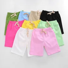 Шорты для девочек; коллекция года; летние свободные шорты с эластичной резинкой на талии; модные розовые льняные пляжные шорты для маленьких девочек; одежда для детей