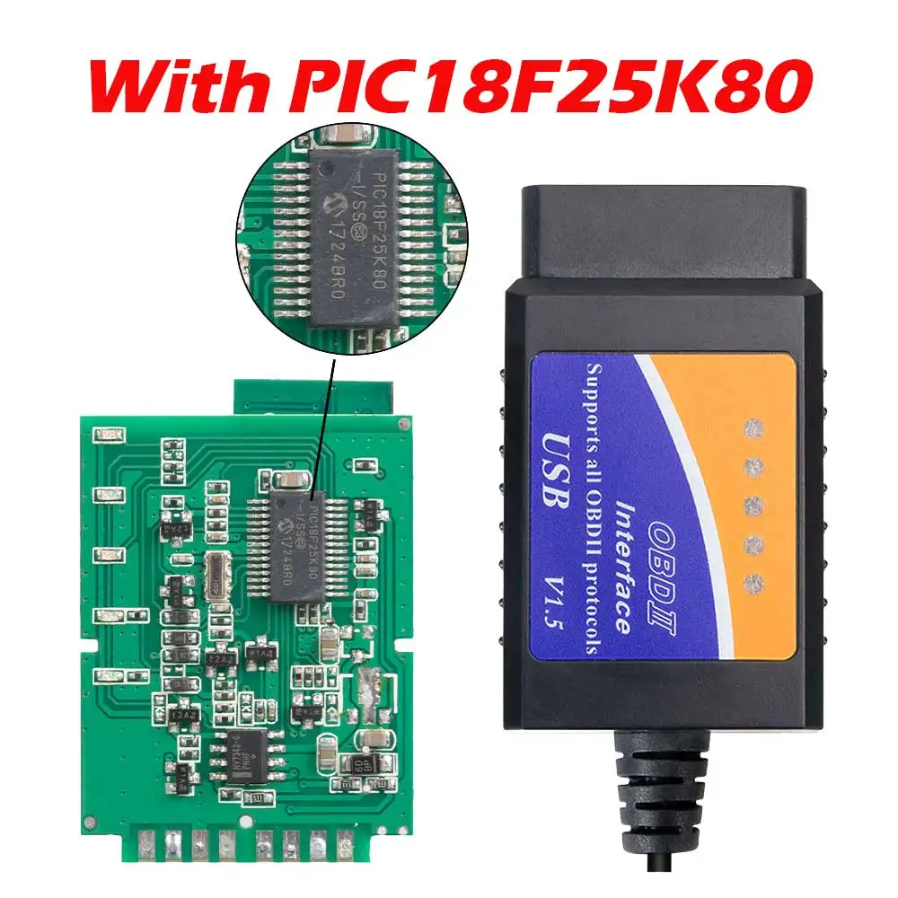 elm327 Wifi/Bluetooth/USB PIC18F25K80 дополнительный OBD2 автомобильный сканер для считывания кода V1.5 OBDII elm327 obd2 диагностический инструмент - Цвет: USB with PIC18F25K80