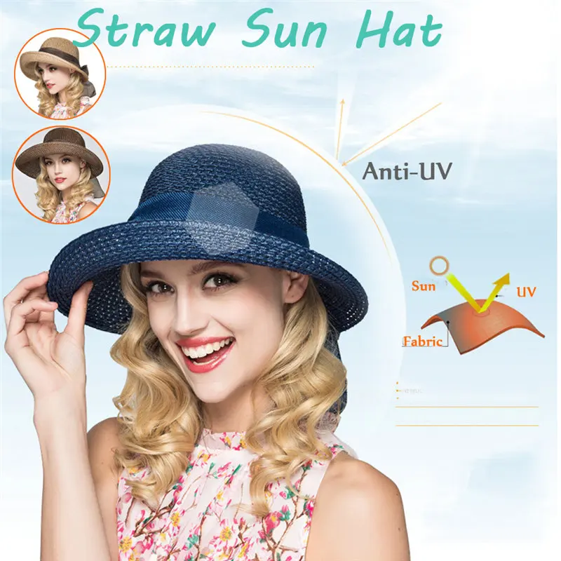 

Women Lady Straw Hat Panama Trilby Fedora Cap Summer Beach Beachwear Sun Hat US