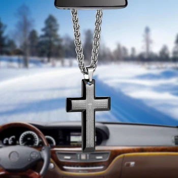 

Car Pendant Unique Titanium Steel Bible Cross Automobile Interior Rearview Mirror Hanging Dangle Ornament Decoration Accessories