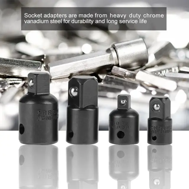 4Pcs Socket Adapter Reducers 1/2″ 3/8″ 1/4″ Wrench Adapter Chrome Vanadium Steel Silver Black Optional
