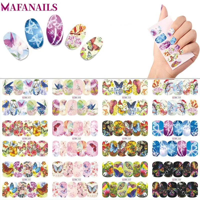 

1 Big Sheet Water Transfer Decal Nail Stickers Colorful Butterfly Image Water Sliders 3D Nail Art Decorations Decals #BN697-708#