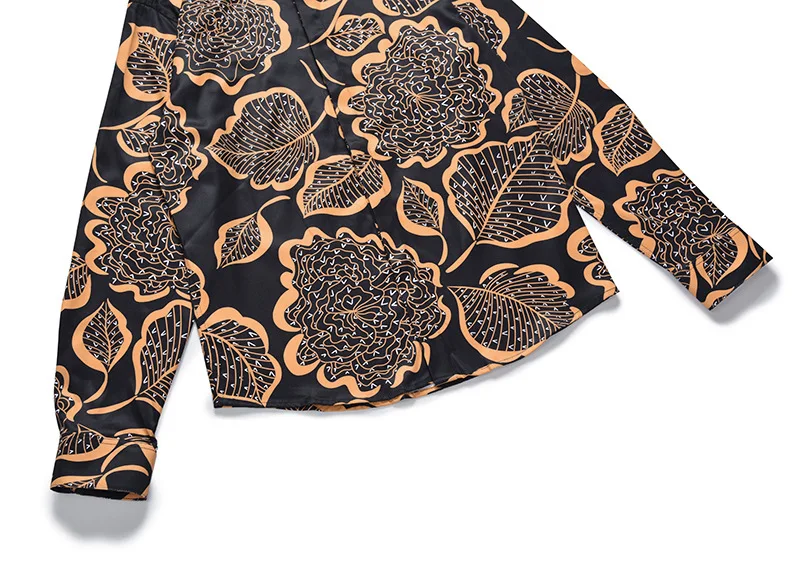 XIMIWUA New Arrival Men Shirts Golden Leaf Print Covered Button Casual Slim Chemise Homme Mens Dress Shirts Camisas Para Hombre