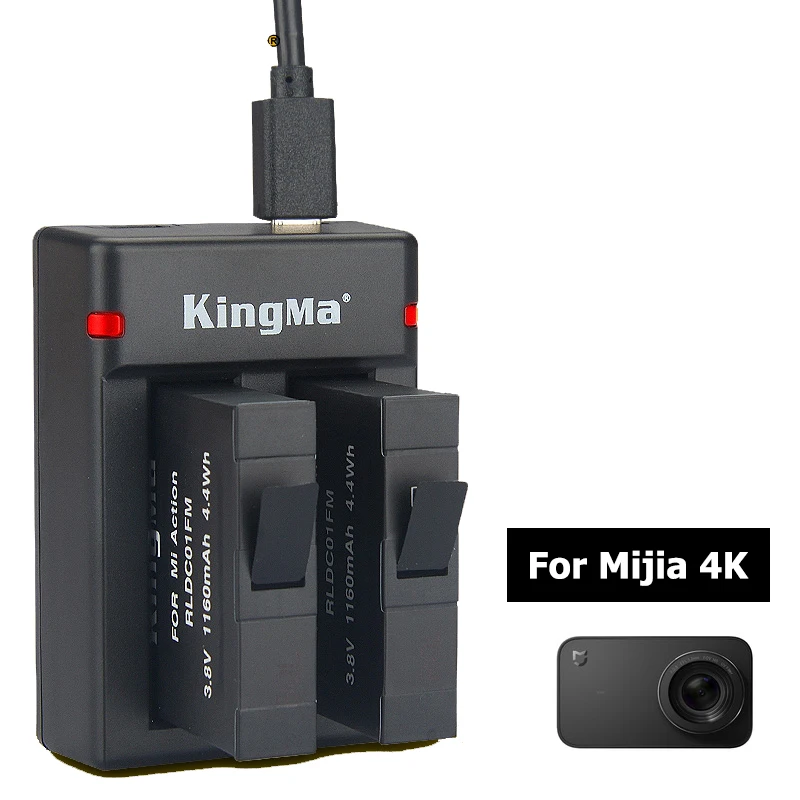 

2pcs 1160mah Rechargeable Battery with Charger For xiaomi mijia 4k Sports Action Camera RLDC01FM Battery